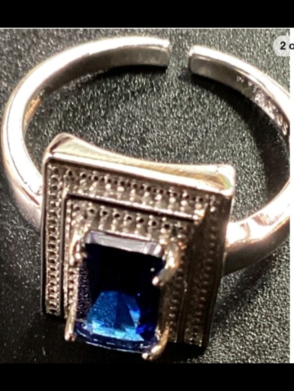 Silver Women's Ring with Blue Square Gem